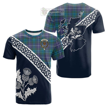 Sandilands Tartan Cotton T-shirt Featuring Thistle and Scotland Map