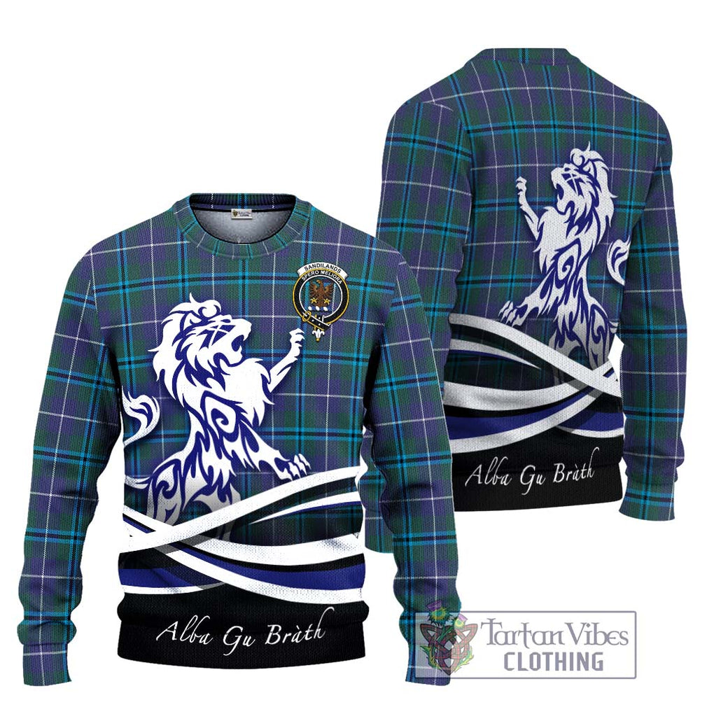 Sandilands Tartan Knitted Sweater with Alba Gu Brath Regal Lion Emblem Unisex - Tartanvibesclothing Shop