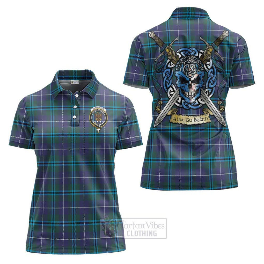 Tartan Vibes Clothing Sandilands Tartan Women's Polo Shirt with Family Crest Celtic Skull Style