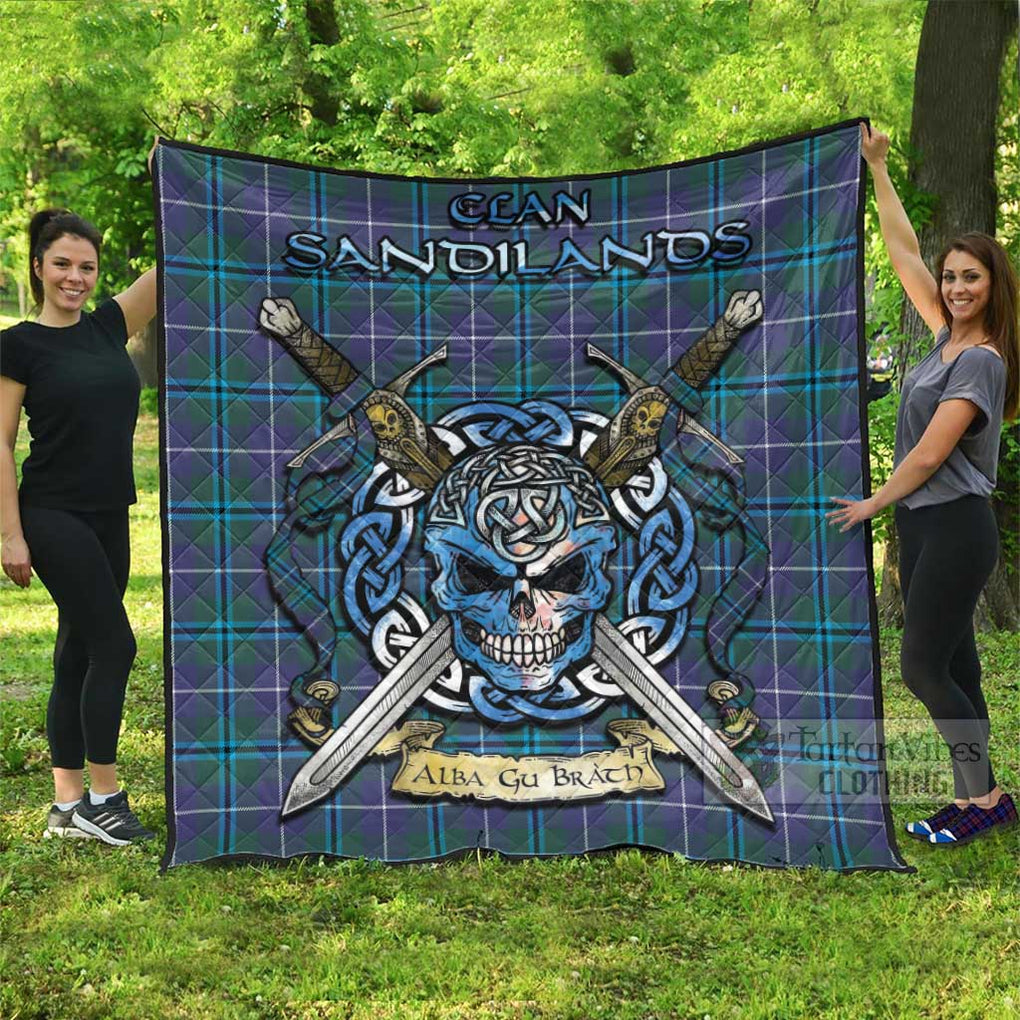 Tartan Vibes Clothing Sandilands Tartan Quilt with Celtic Skull Alba Gu Brath Style