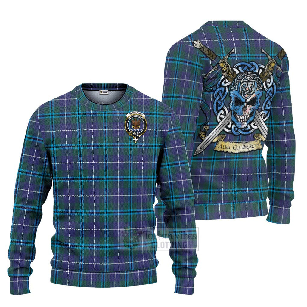 Tartan Vibes Clothing Sandilands Tartan Knitted Sweater with Family Crest Celtic Skull Style