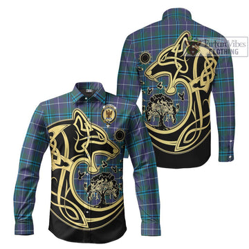 Sandilands Tartan Long Sleeve Button Shirt with Family Crest Celtic Wolf Style