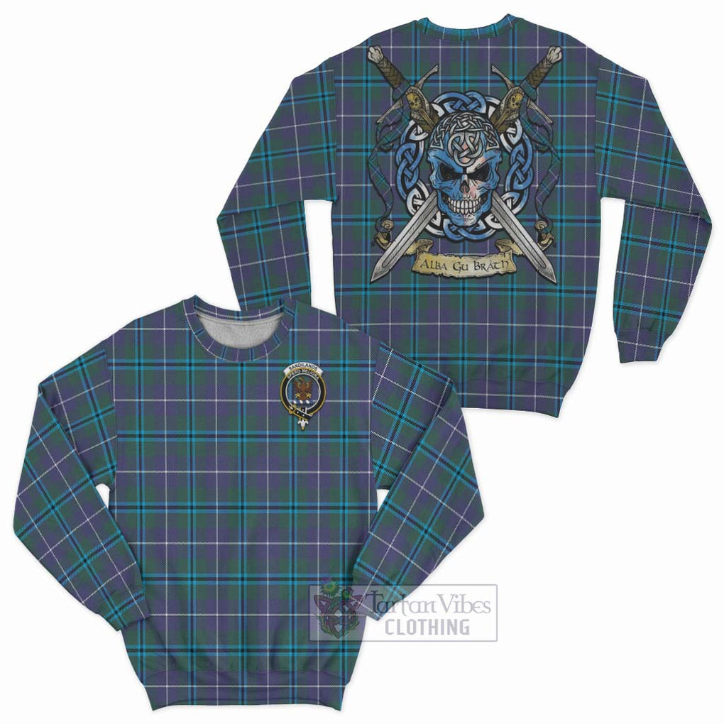 Tartan Vibes Clothing Sandilands Tartan Sweatshirt with Family Crest Celtic Skull Style