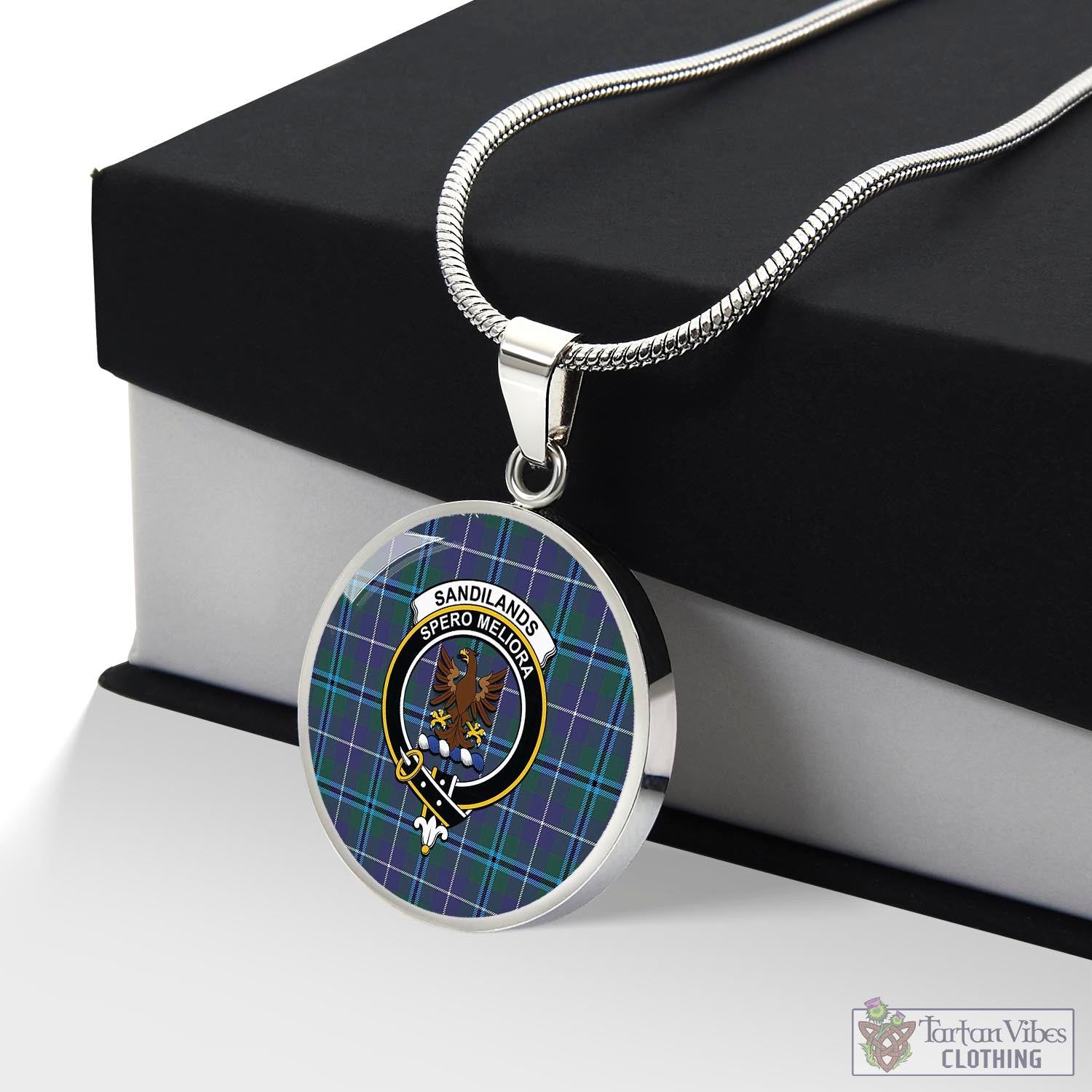 Tartan Vibes Clothing Sandilands Tartan Circle Necklace with Family Crest