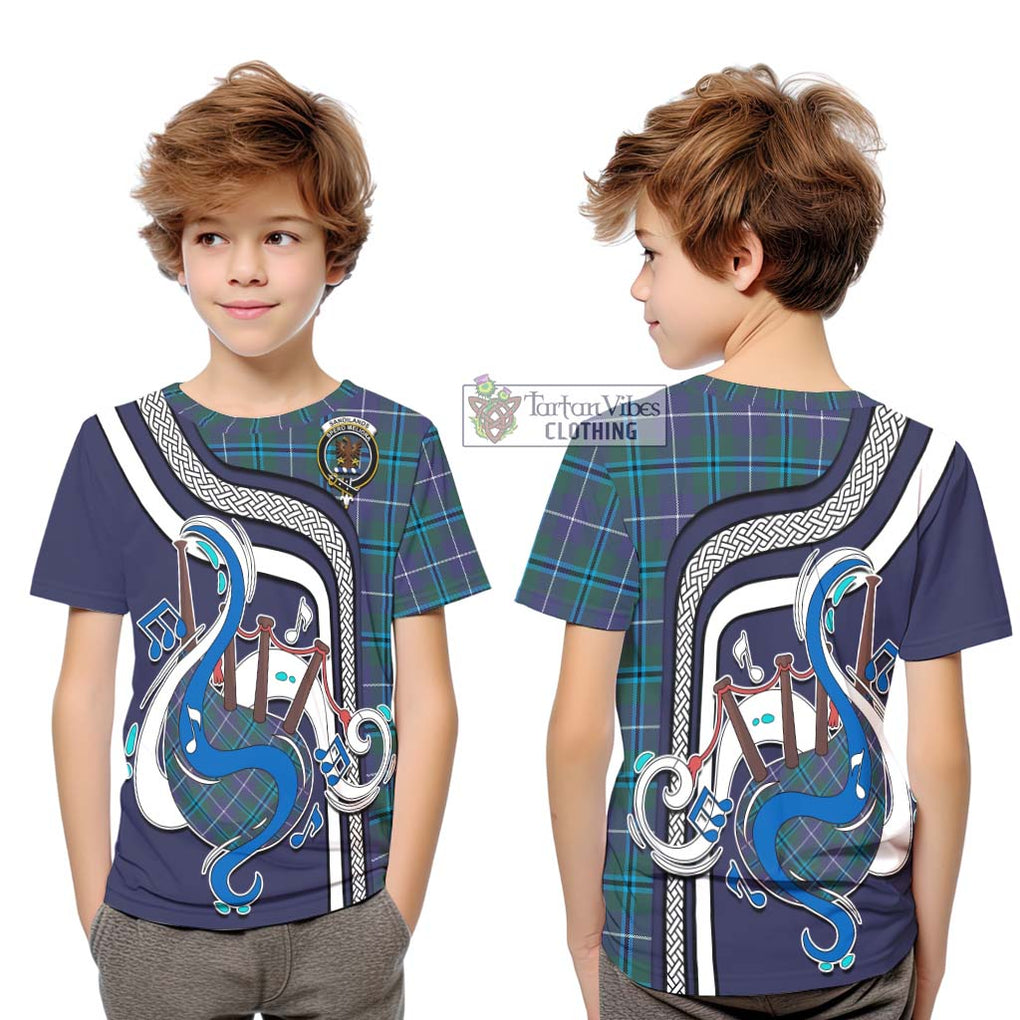 Tartan Vibes Clothing Sandilands Tartan Kid T-Shirt with Epic Bagpipe Style