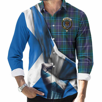 Sandilands Tartan Long Sleeve Button Shirt with Family Crest Scotland Patriotic Style