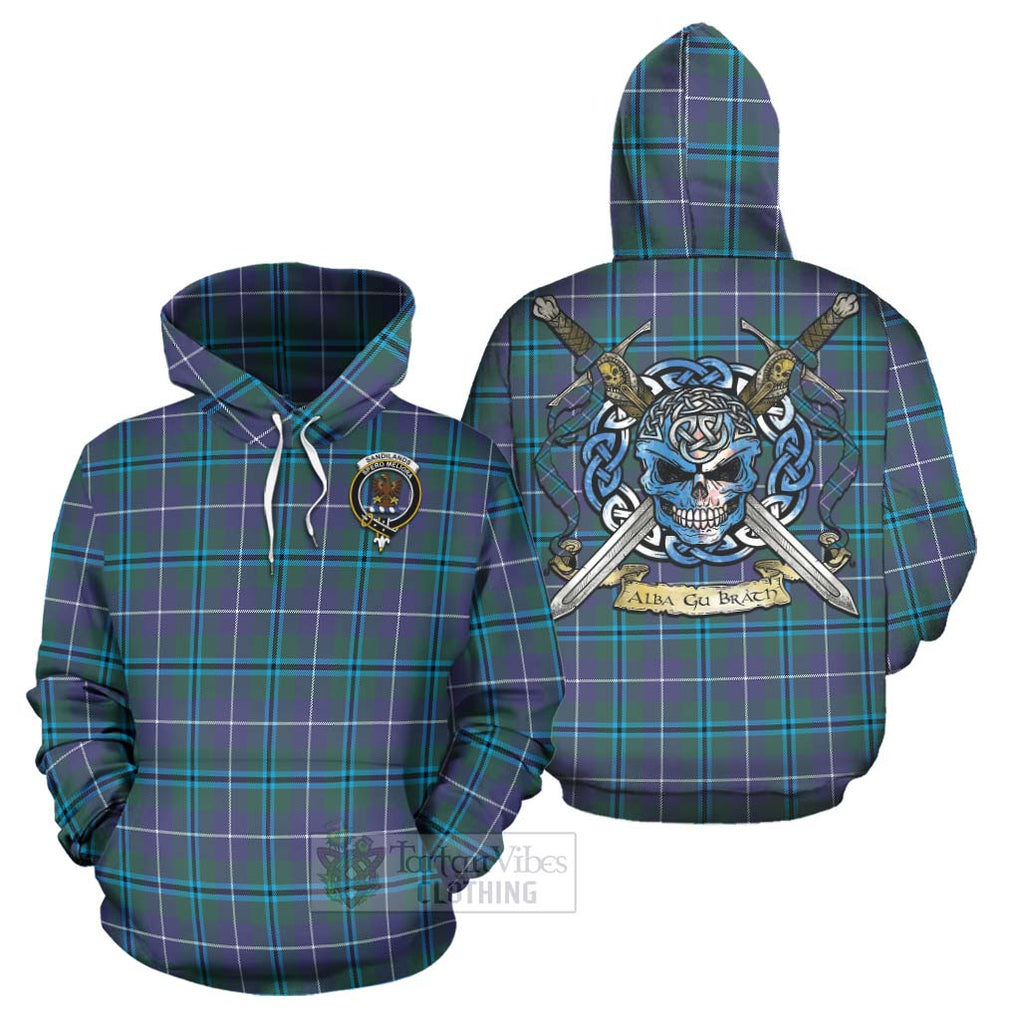 Tartan Vibes Clothing Sandilands Tartan Hoodie with Family Crest Celtic Skull Style