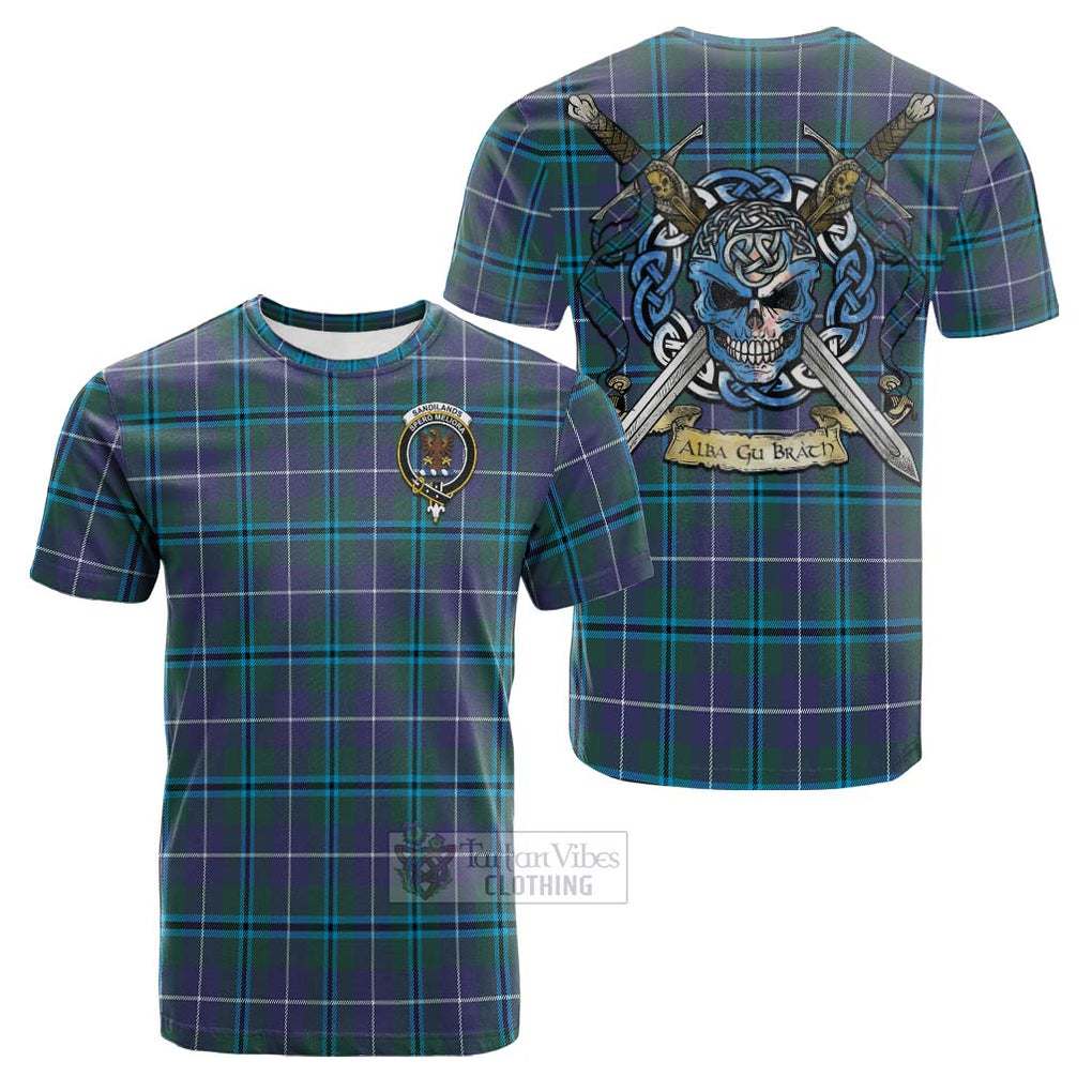 Tartan Vibes Clothing Sandilands Tartan Cotton T-shirt with Family Crest Celtic Skull Style