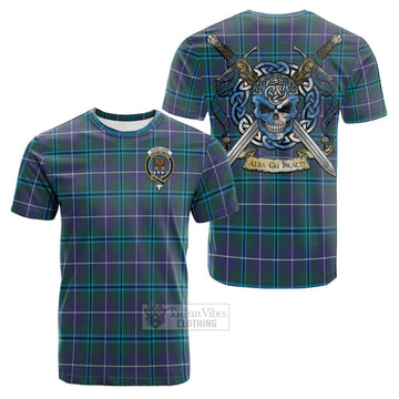 Sandilands Tartan Cotton T-shirt with Family Crest Celtic Skull Style