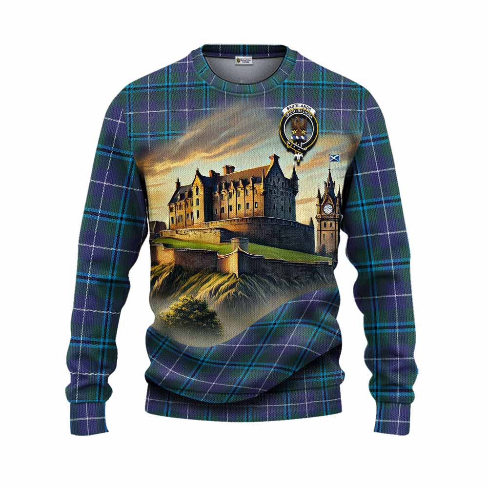 Sandilands Tartan Family Crest Knitted Sweater with Scottish Ancient Castle Style Unisex - Tartan Vibes Clothing