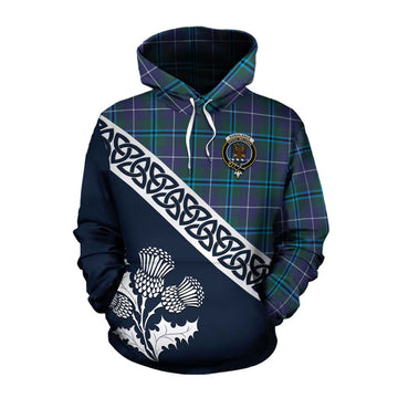 Sandilands Tartan Cotton Hoodie Featuring Thistle and Scotland Map