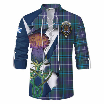 Sandilands Tartan Family Crest Ghillie Kilt Shirt Scottish Thistle Celtic Inspired Men - Tartan Vibes Clothing