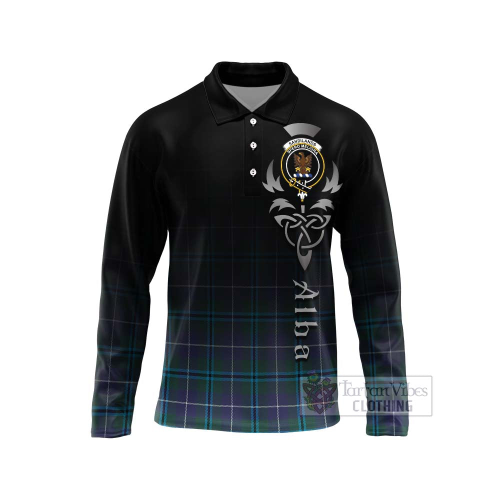 Tartan Vibes Clothing Sandilands Tartan Long Sleeve Polo Shirt Featuring Alba Gu Brath Family Crest Celtic Inspired