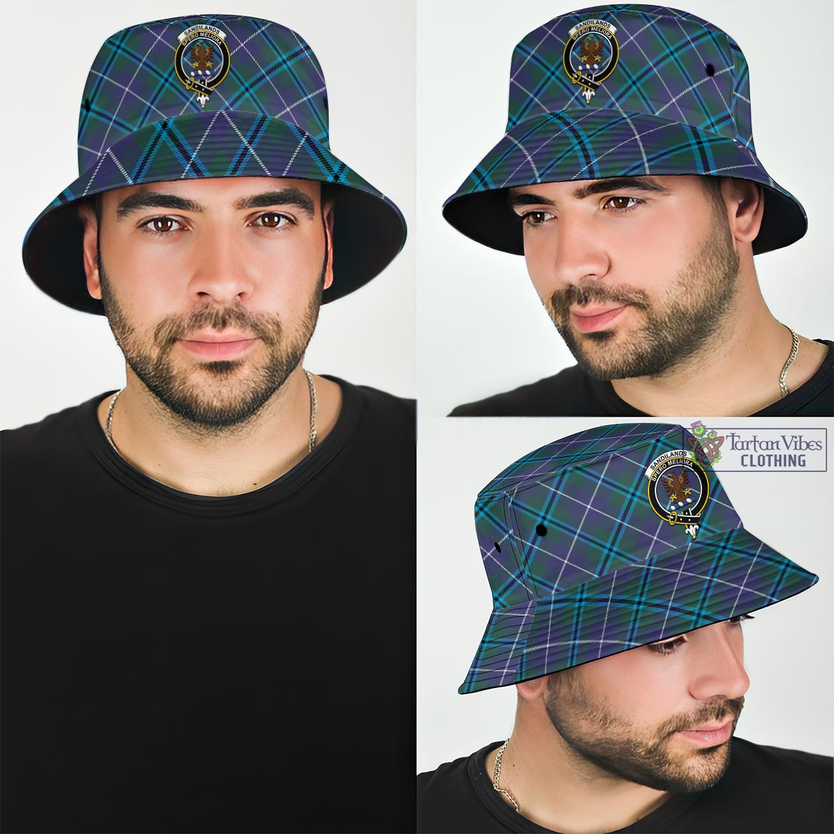 Tartan Vibes Clothing Sandilands Tartan Bucket Hat with Family Crest