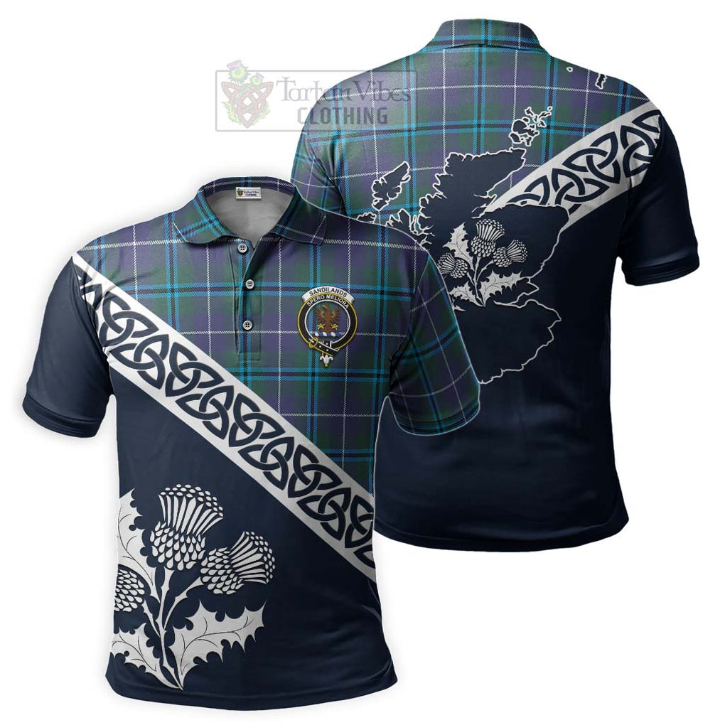 Sandilands Tartan Polo Shirt Featuring Thistle and Scotland Map