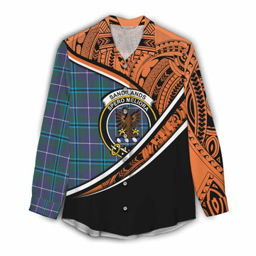 Sandilands Crest Tartan Women's Casual Shirt with Polynesian Vibes Style - Orange Version