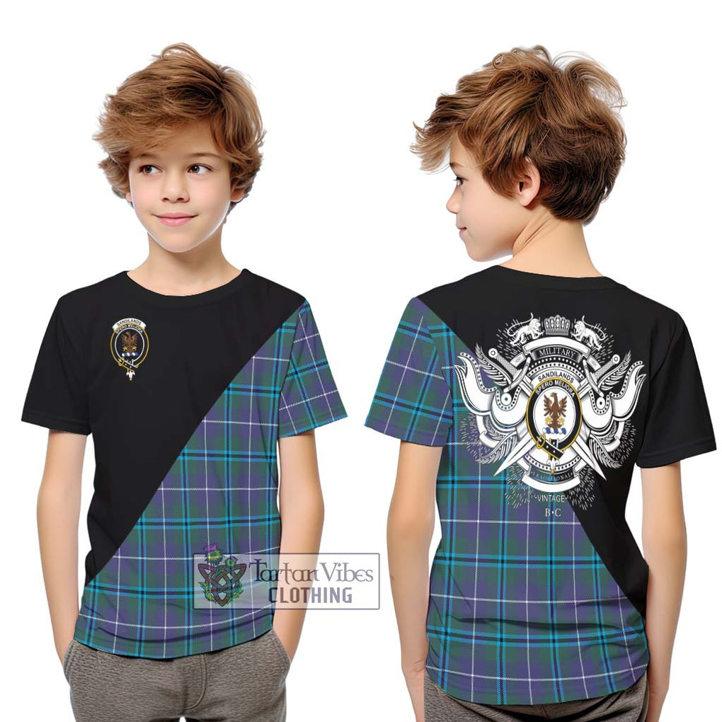 Sandilands Tartan Kid T-Shirt with Family Crest and Military Logo Style Youth XL Size14 - Tartanvibesclothing Shop