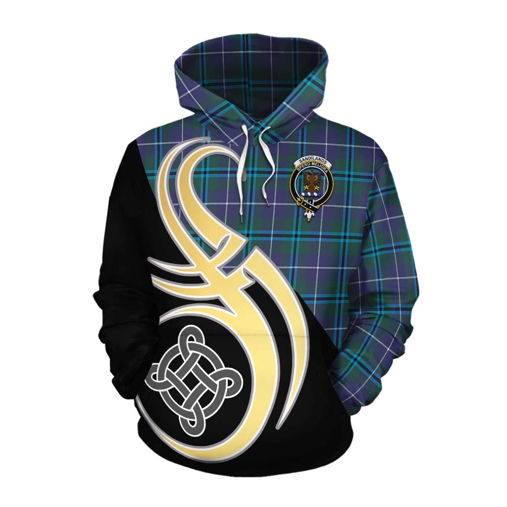 Tartan Vibes Clothing Sandilands Tartan Cotton Hoodie with Family Crest and Celtic Symbol Style