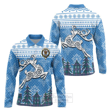 Sandilands Clan Christmas Long Sleeve Polo Shirt Celtic Reindeer Style