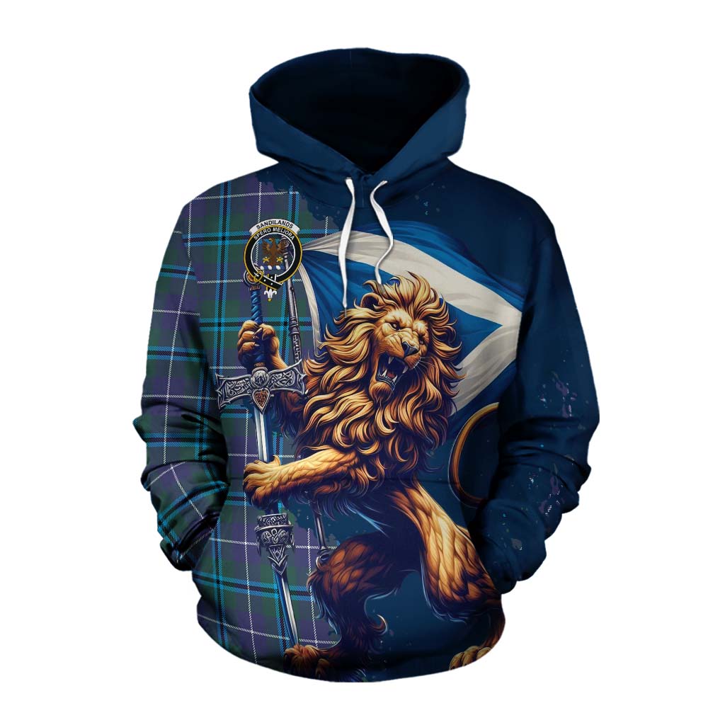 Tartan Vibes Clothing Sandilands Tartan Family Crest Cotton Hoodie with Scottish Majestic Lion