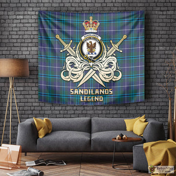 Sandilands Tartan Tapestry with Clan Crest and the Golden Sword of Courageous Legacy