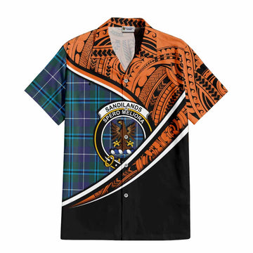 Sandilands Crest Tartan Short Sleeve Button Shirt with Polynesian Vibes Style - Orange Version