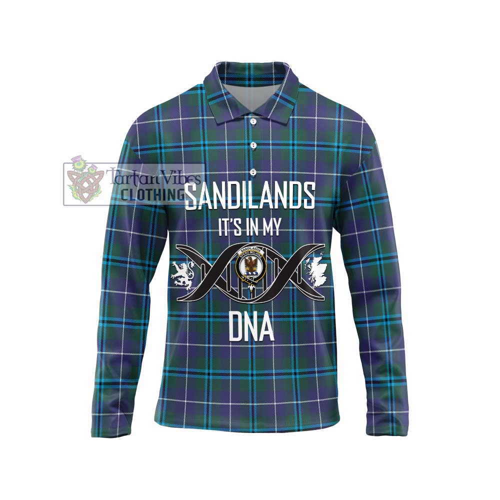 Sandilands Tartan Long Sleeve Polo Shirt with Family Crest DNA In Me Style Unisex - Tartanvibesclothing Shop