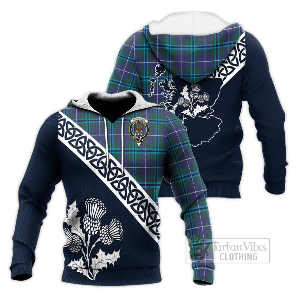 Tartan Vibes Clothing Sandilands Tartan Knitted Hoodie Featuring Thistle and Scotland Map