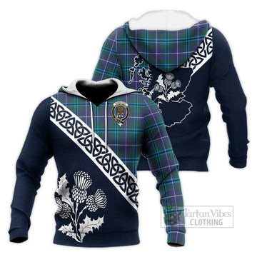 Sandilands Tartan Knitted Hoodie Featuring Thistle and Scotland Map