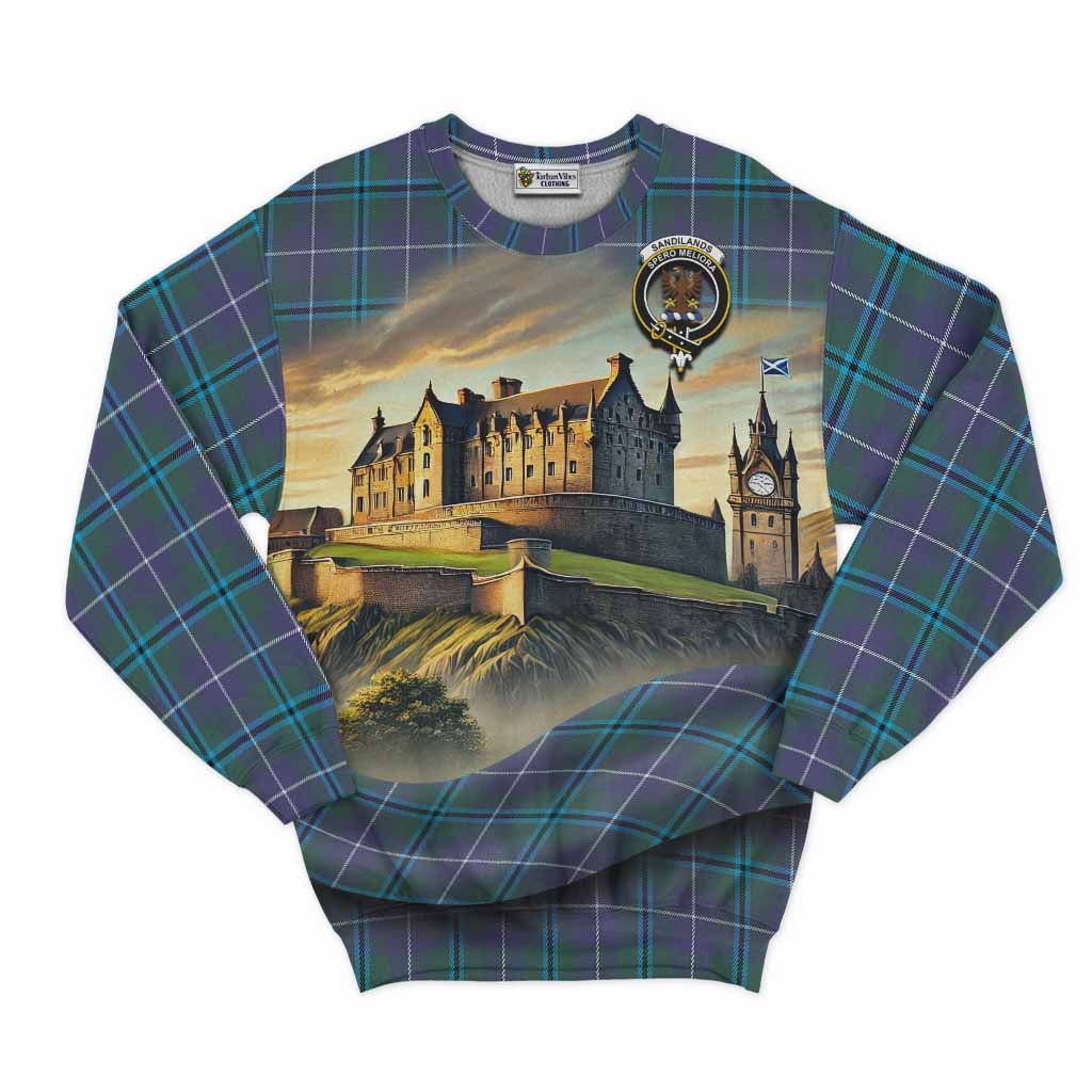 Sandilands Tartan Family Crest Sweatshirt with Scottish Ancient Castle Style Unisex - Tartan Vibes Clothing