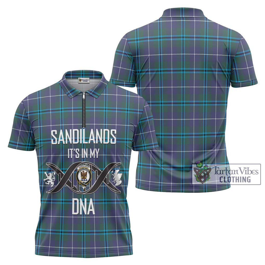 Sandilands Tartan Zipper Polo Shirt with Family Crest DNA In Me Style Unisex - Tartanvibesclothing Shop