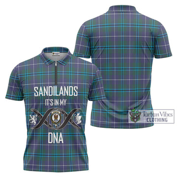 Sandilands Tartan Zipper Polo Shirt with Family Crest DNA In Me Style