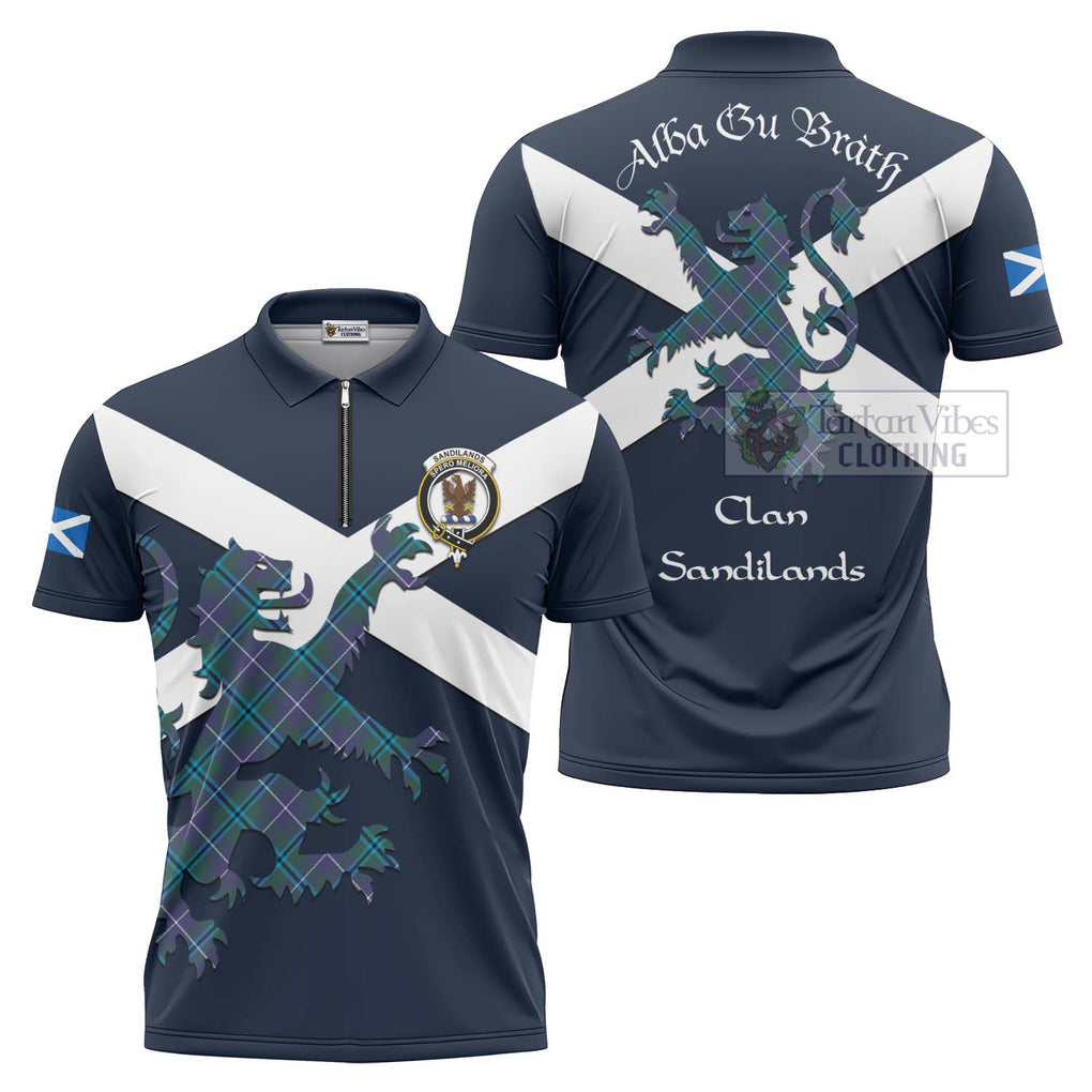 Tartan Vibes Clothing Sandilands Tartan Lion Rampant Zipper Polo Shirt – Proudly Display Your Heritage with Alba Gu Brath and Clan Name