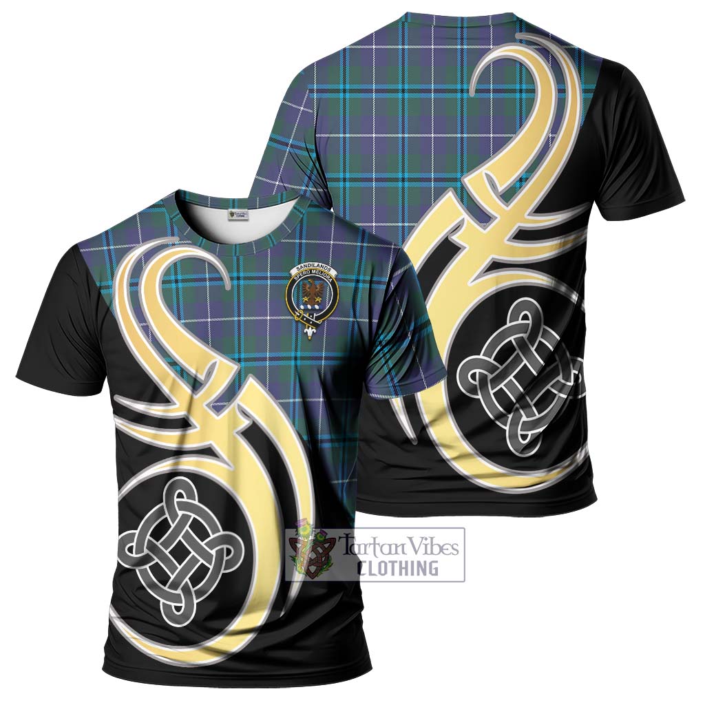 Tartan Vibes Clothing Sandilands Tartan T-Shirt with Family Crest and Celtic Symbol Style