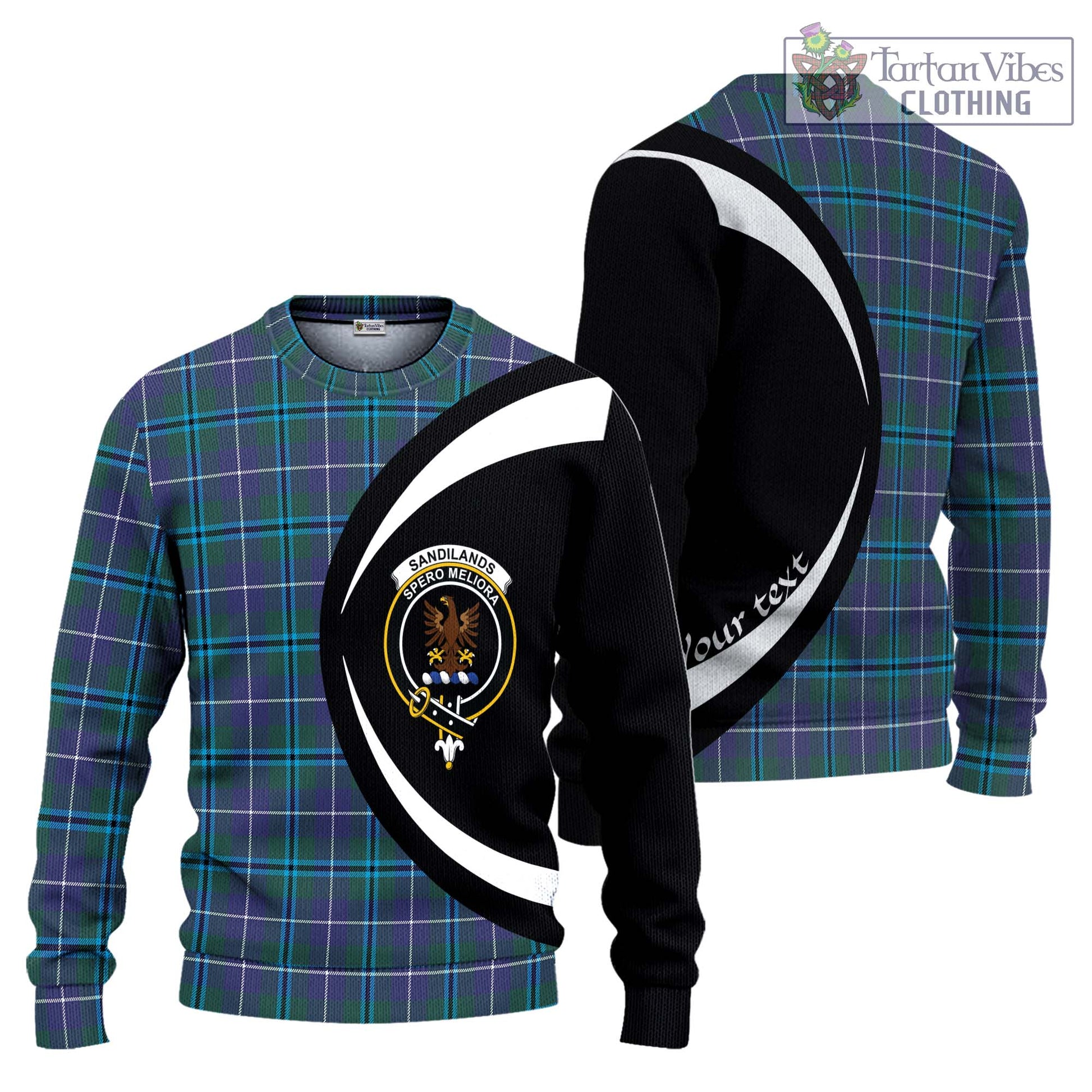 Sandilands Tartan Knitted Sweater with Family Crest Circle Style Unisex - Tartan Vibes Clothing