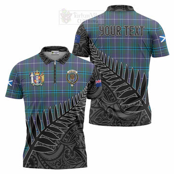 Sandilands Crest Tartan Zipper Polo Shirt with New Zealand Silver Fern Half Style