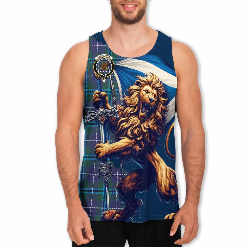 Tartan Vibes Clothing Sandilands Tartan Family Crest Men's Tank Top with Scottish Majestic Lion