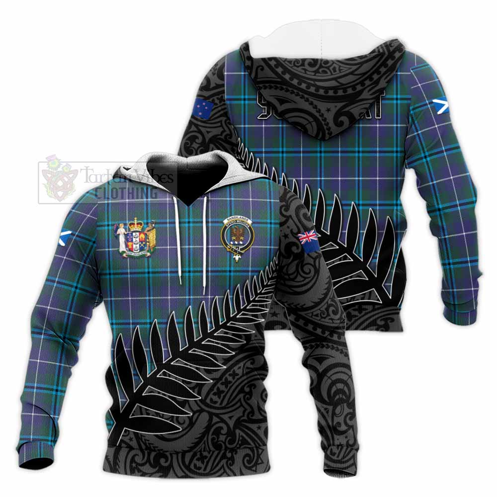 Tartan Vibes Clothing Sandilands Crest Tartan Knitted Hoodie with New Zealand Silver Fern Half Style