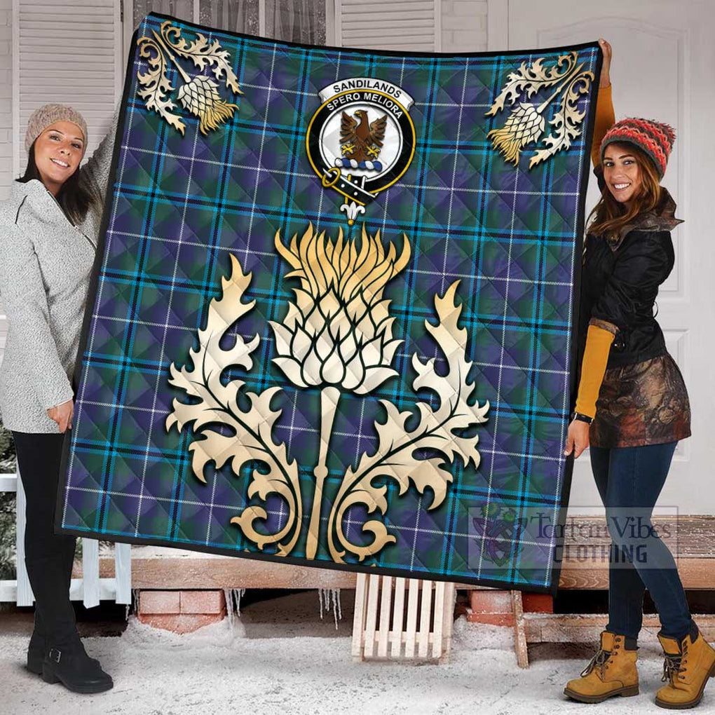 Tartan Vibes Clothing Sandilands Tartan Quilt with Family Crest and Golden Thistle Style