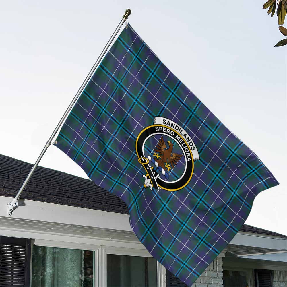 Tartan Vibes Clothing Sandilands Tartan House Flag with Family Crest