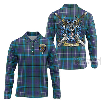 Sandilands Tartan Long Sleeve Polo Shirt with Family Crest Celtic Skull Style