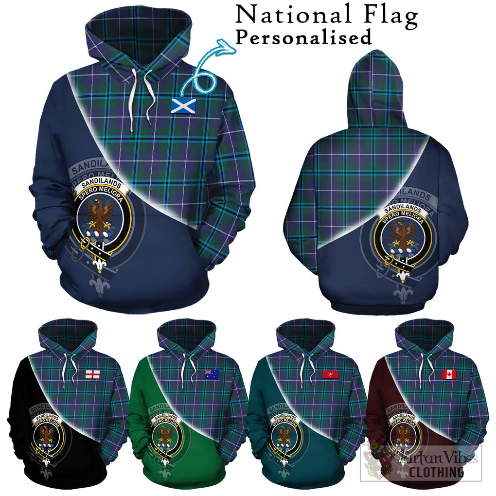 Sandilands Tartan Hoodie with Personalised National Flag and Family Crest Half Style Zip Hoodie - Tartanvibesclothing Shop