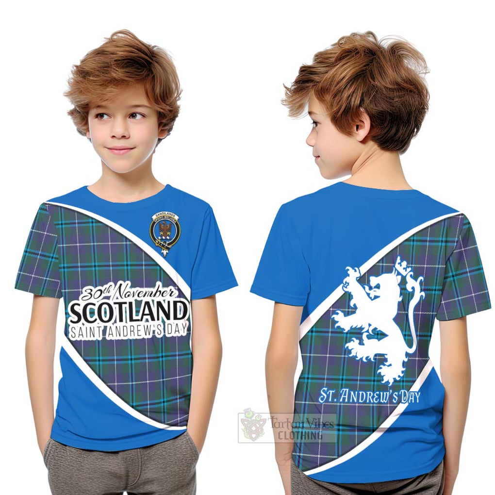 Tartan Vibes Clothing Sandilands Family Crest Tartan Kid T-Shirt Celebrate Saint Andrew's Day in Style