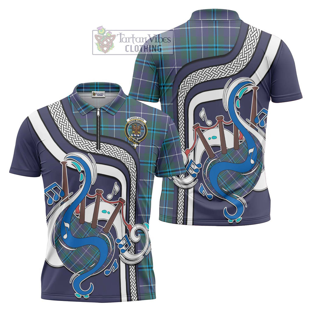 Sandilands Tartan Zipper Polo Shirt with Epic Bagpipe Style Unisex - Tartanvibesclothing Shop