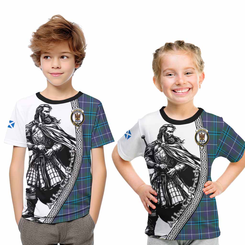 Sandilands Tartan Clan Crest Kid T-Shirt with Highlander Warrior Celtic Style