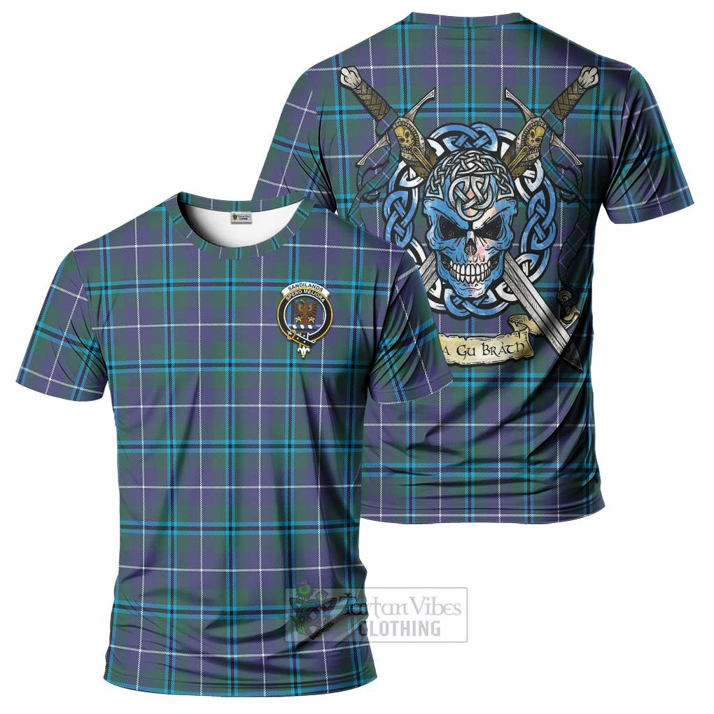 Tartan Vibes Clothing Sandilands Tartan T-Shirt with Family Crest Celtic Skull Style