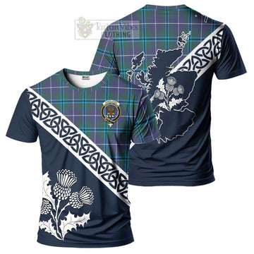 Sandilands Tartan T-Shirt Featuring Thistle and Scotland Map