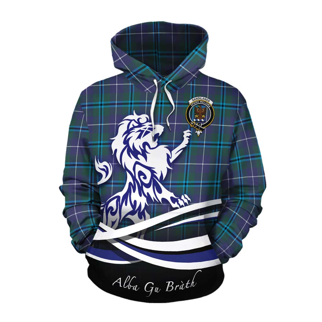 Tartan Vibes Clothing Sandilands Tartan Cotton Hoodie with Alba Gu Brath Regal Lion Emblem