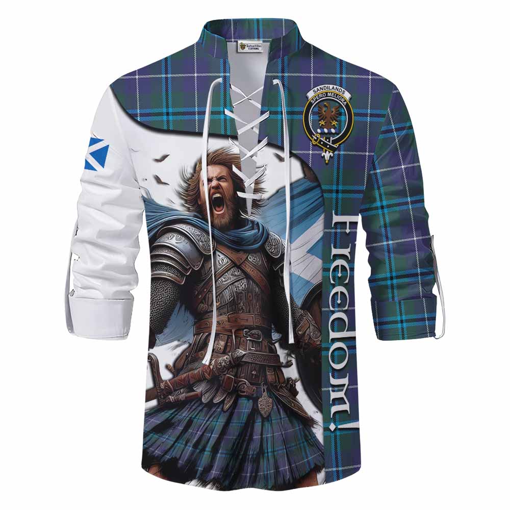 Tartan Vibes Clothing Sandilands Crest Tartan Ghillie Kilt Shirt Inspired by the Freedom of Scottish Warrior