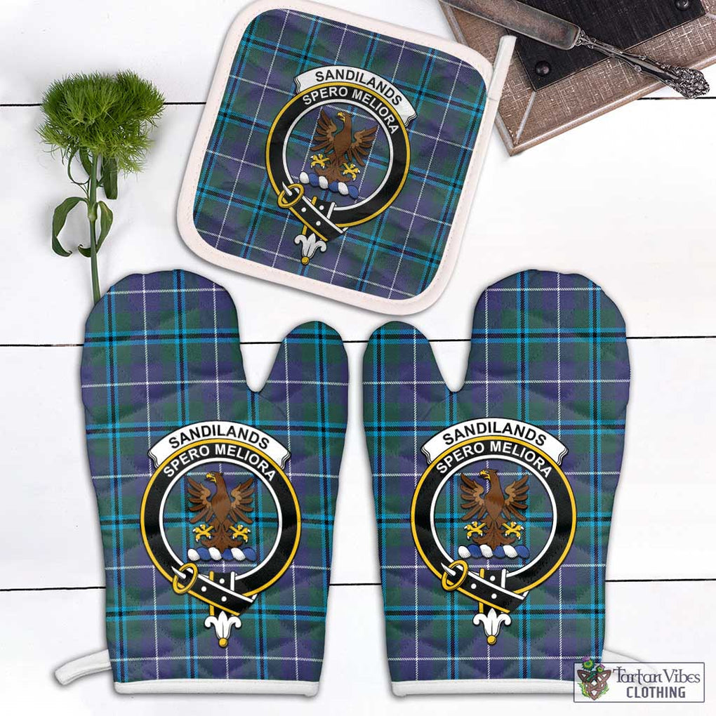 Sandilands Tartan Combo Oven Mitt & Pot-Holder with Family Crest White - Tartan Vibes Clothing